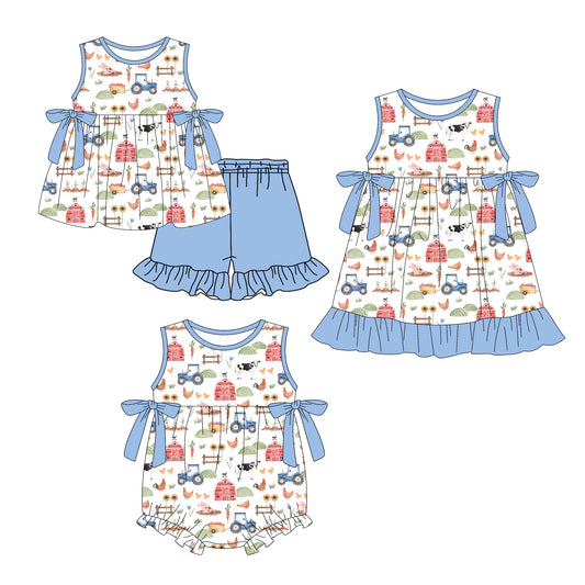 3.2 Custom moq 5 mix size Sibling Baby Girl's Sleeveless Top And Blue Shorts Set Cute Romper Dress for Summer