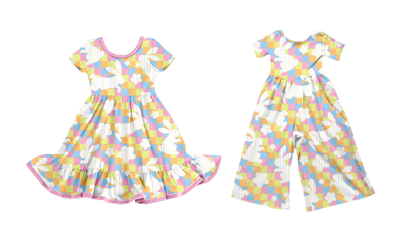 25.10.1 custom each style moq 8 eta 6-8week Sibling Sisters bunny floral baby girl long sleeve dress and jumpsuit match family design