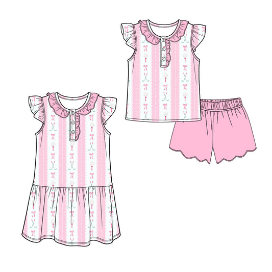 3.13 Custom moq 5 mix size Sibling Baby Girl's  Pink Top with Flying Sleeves And Shorts Set Dress with Flying Sleeves