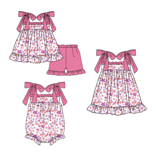 26.1.24 custom each style moq 5 eta 6-8week Sibling Sister floral baby short sleeve shorts sets and romper and dress match design