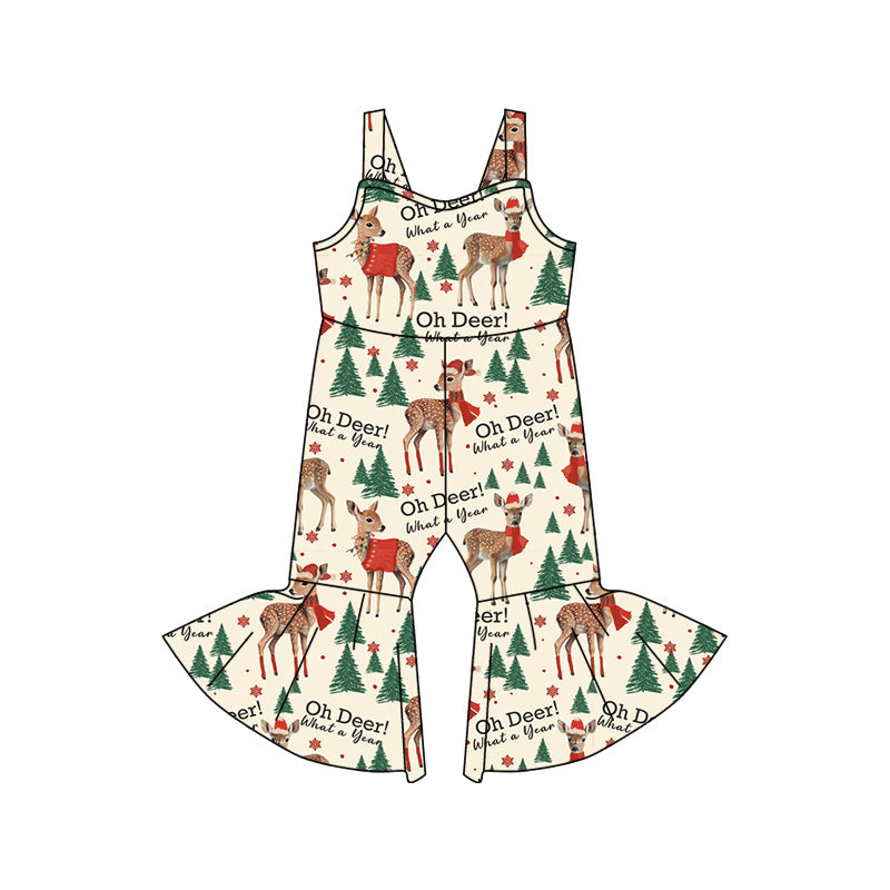 8.15 custom each style moq 5eta 4-6week baby girls clothes Christmas deer suspender jumpsuit
