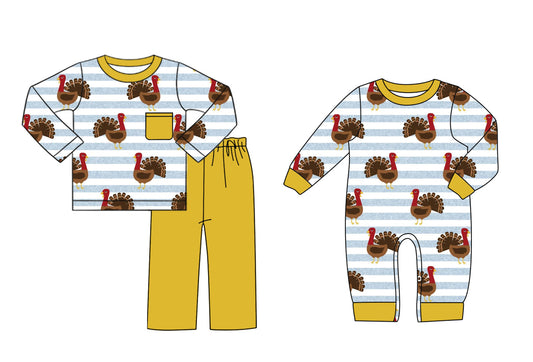 25.7.1 custom each style moq 5eta 4-6week Sibling Sisters turkey baby boy long sleeve pants sets and rompers match family design