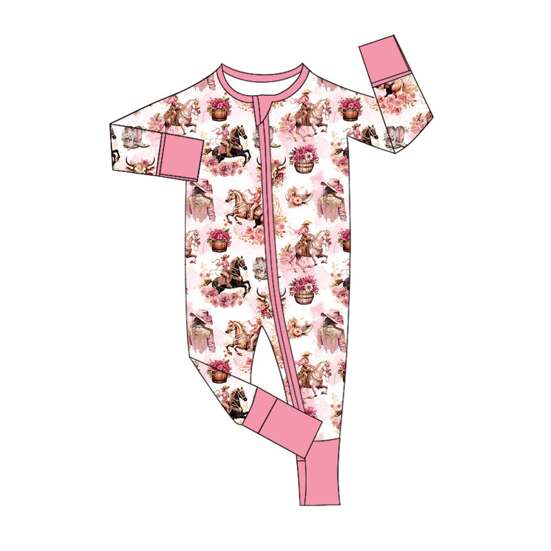 8.14 custom each style moq 5eta 4-6week Sibling Sister cow head floral pink baby girl sets and dress and rompers match family design
