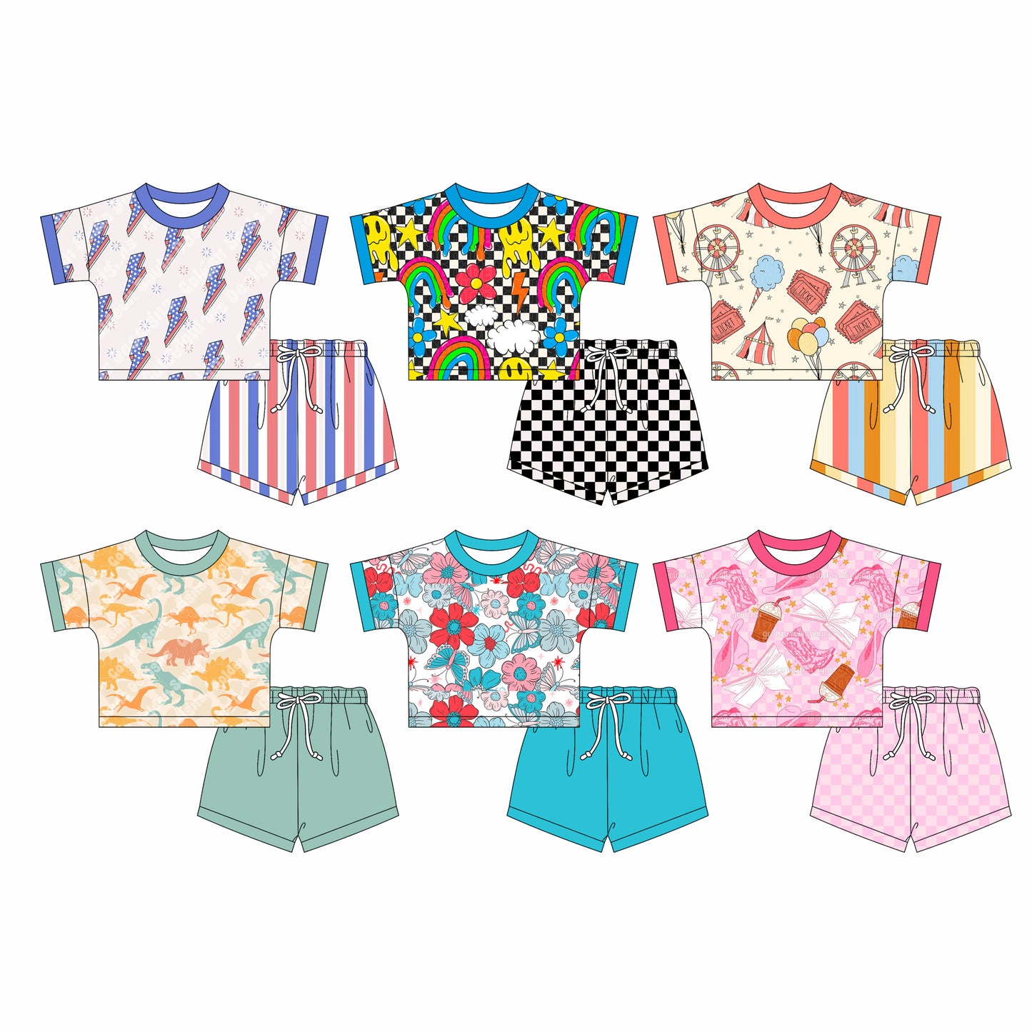 2.24 custom each style moq 5eta 4-6week Sibling Sister baby girls short sleeve shorts sets and set 6 match design