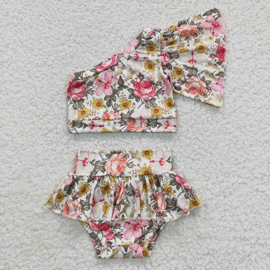 GBO0157 Flower White Single Sleeve Short Sleeve Briefs Set