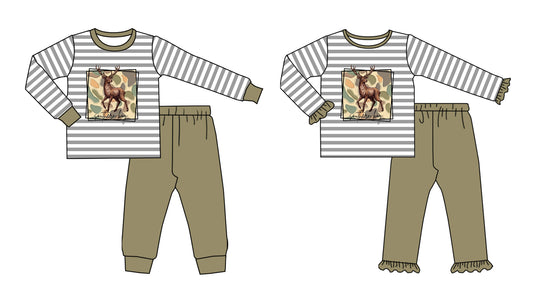 25.8.20 custom each style moq 5 eta 4-6week Sibling Sisters deer baby girl long sleeve pants sets 2