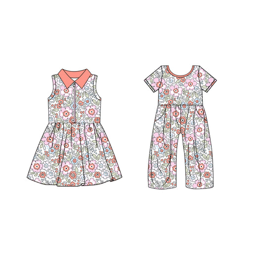 4.19 custom each style moq 5eta 4-6week Sibling Sister floral baby girl short sleeve yoga dresses and jumpsuit match design