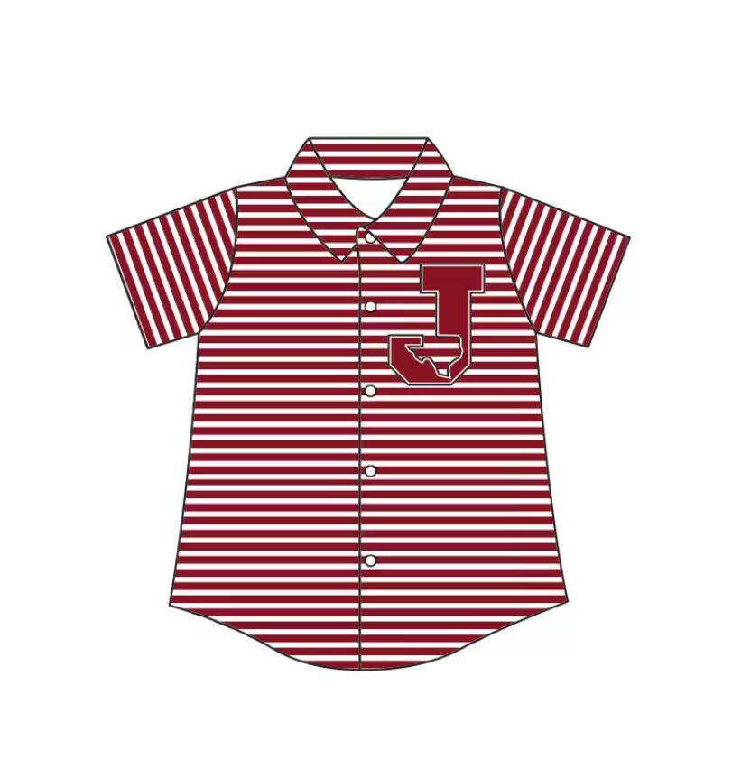 Custom moq 5 mix size milk silk summer teams Baby Boys Summer Red Stripes Short Sleeve Button Shirts Top