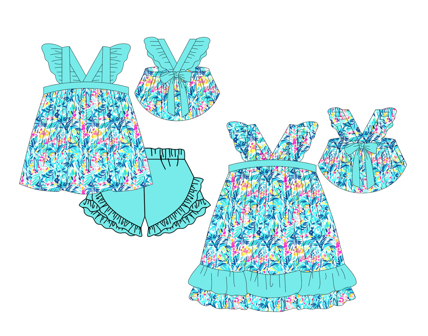 12.11 custom each style moq 5eta 4-6week Sibling Sister pattern baby girl short sleeve shorts sets and dresses match design