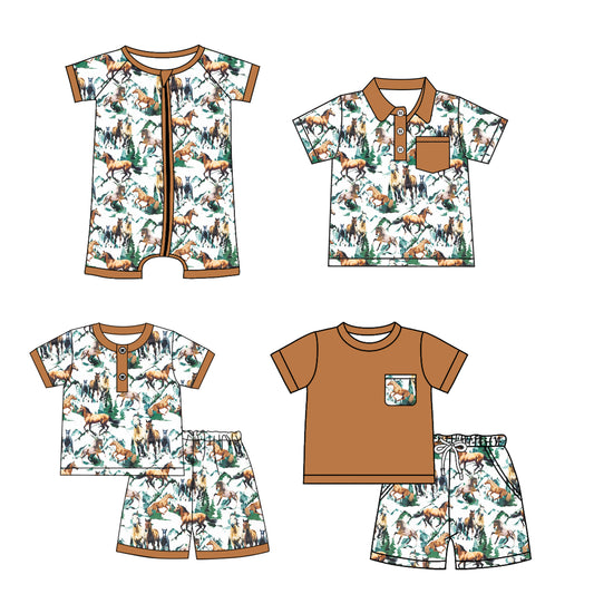 3.10 custom each style moq 5eta 4-6week Sibling Sister horse baby girl sets 1 and sets 2 and boy rompers and top match family design