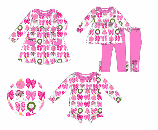 25.5.17 custom each style moq 5eta 4-6week Sibling Sisters Christmas bow rose red baby girl long sleeve pants sets and dress and rompers match family design