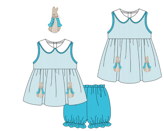 11.21 custom each style moq 5eta 4-6week Sibling Sister easter rabbit baby girl short sleeve shorts sets and dresses match design