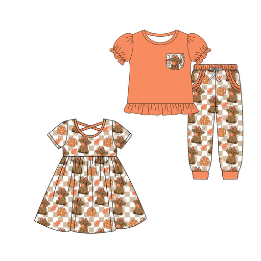 4.30 custom each style moq 5eta 4-6week Sibling Sister pumpkin baby girl pants sets and dress match family design
