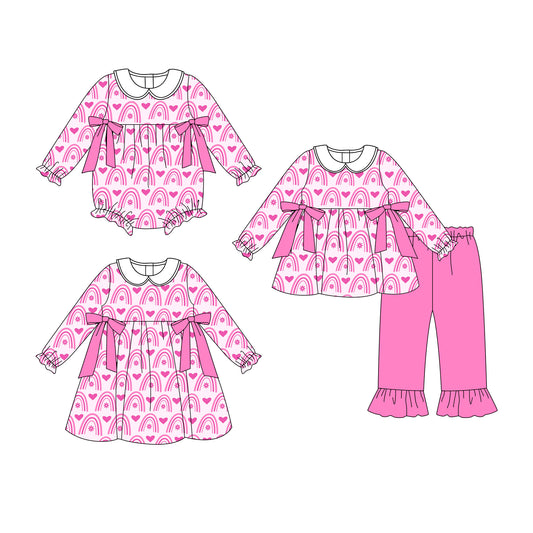 25.9.18 custom each style moq 5eta 6-8week Sibling Sisters rainbow love baby girl long sleeve pants sets and dress and rompers match family design