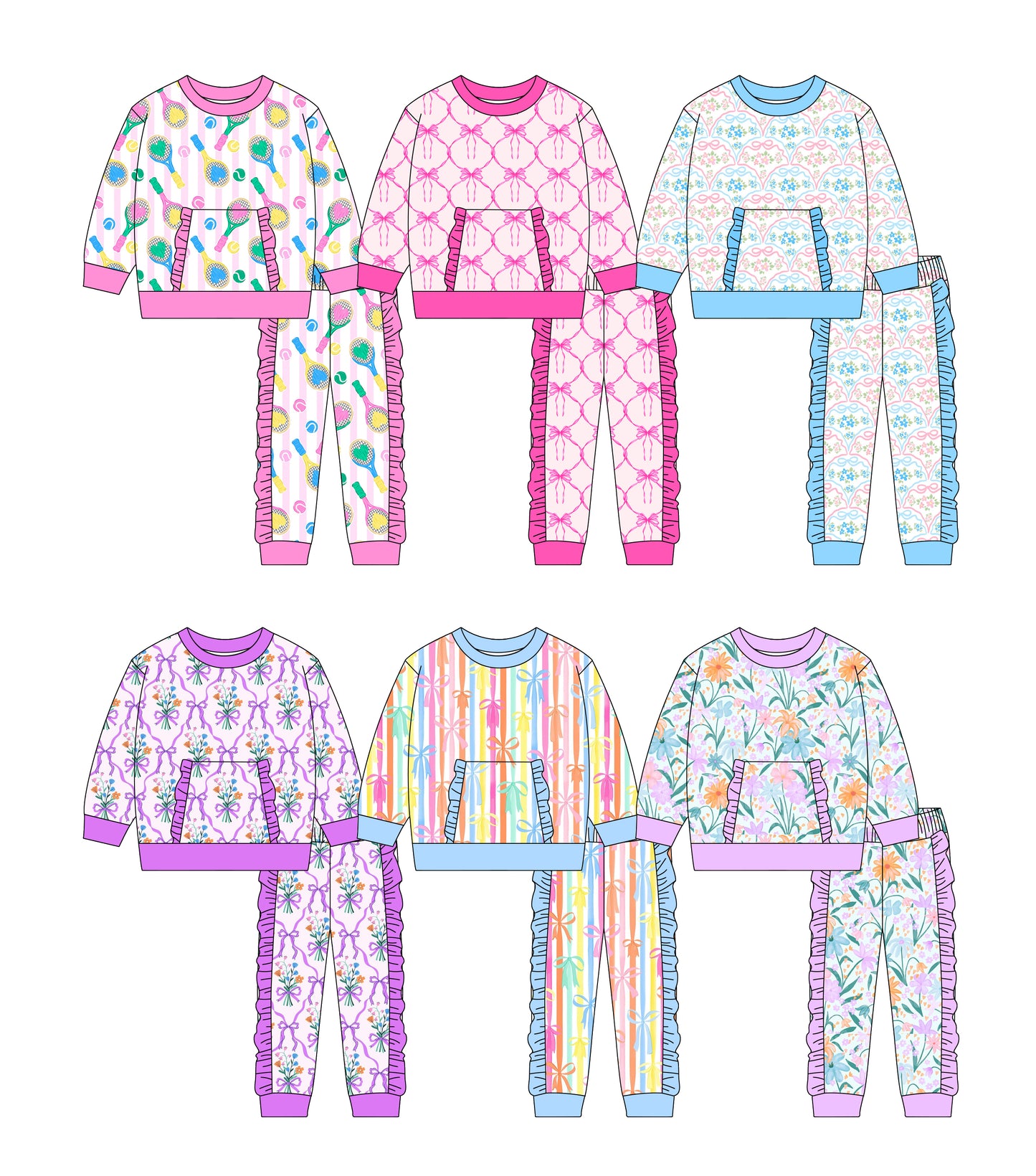 25.10.18 custom each style moq 5 eta 6-8week Sibling Sisters bow baby girl long sleeve pants sets 6 match family design