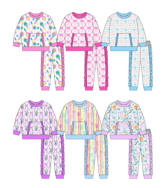 25.10.18 custom each style moq 5 eta 6-8week Sibling Sisters bow baby girl long sleeve pants sets 6 match family design