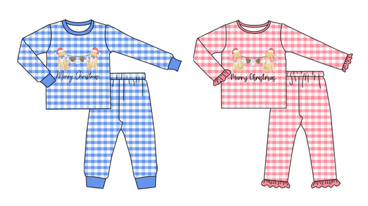 25.8.27 custom each style moq 5 eta 4-6week Sibling Sisters Christmas puppy baby girl long sleeve pants sets 2