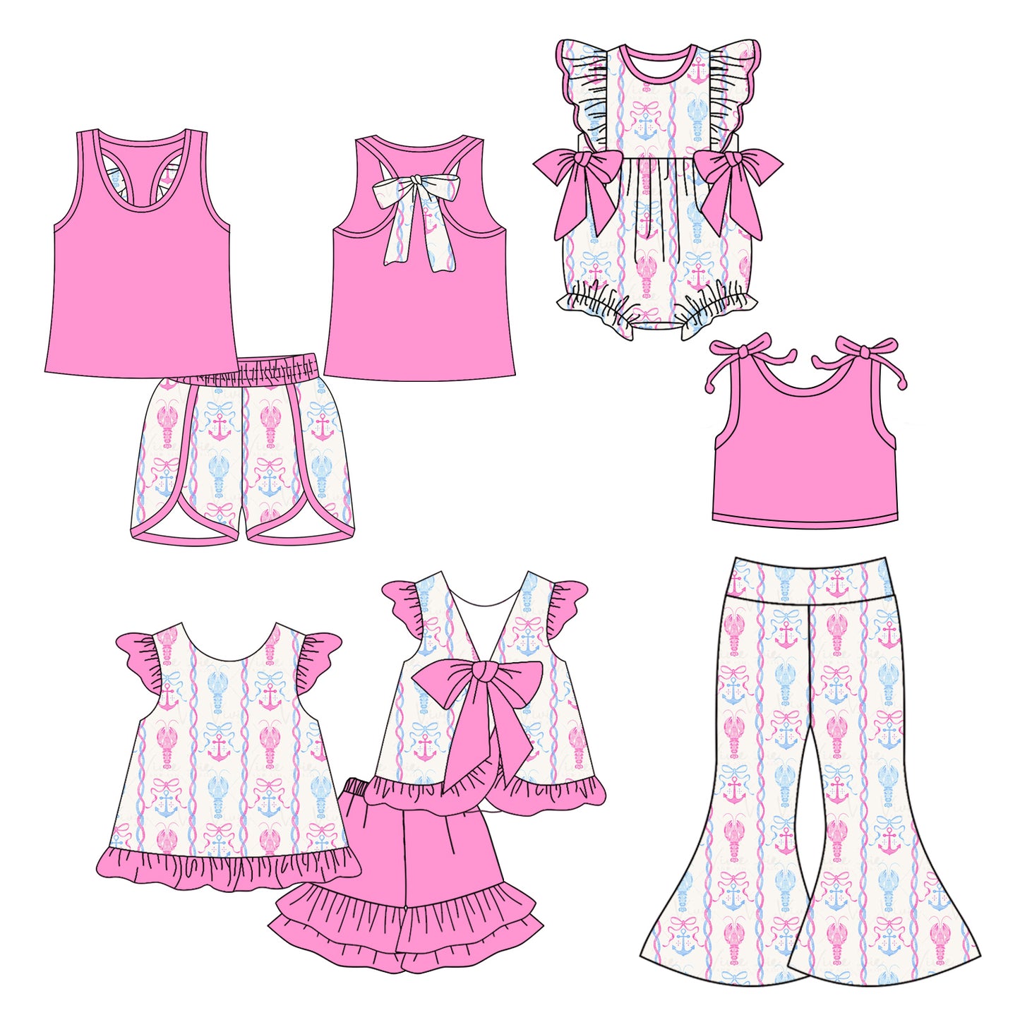 25.10.14 custom each style moq 5 eta 6-8week Sibling Sisters bow baby girl short sleeve shorts sets 1 and sets 2 and pants sets and rompers match family design