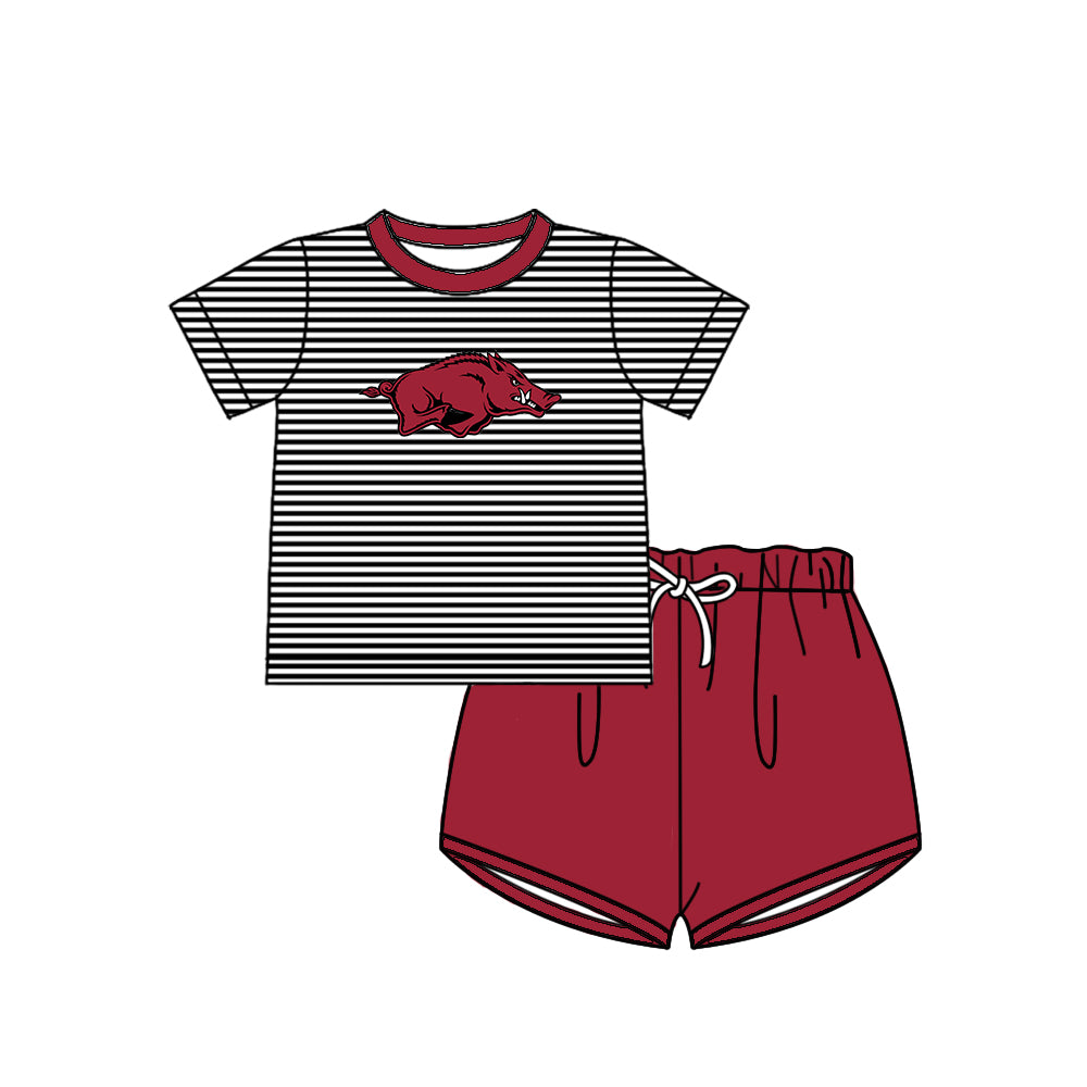 Custom moq 5 mix size milk silk summer teams baby girl boys clothes dark red short sleeve shorts sets 2 and pants sets and rompers 2 series