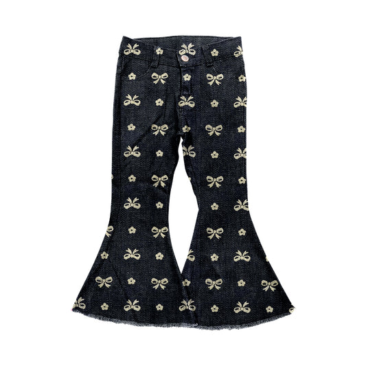 10.2 custom each style moq 5eta 4-6week baby girls clothes bow black bell bottom pant jeans pant