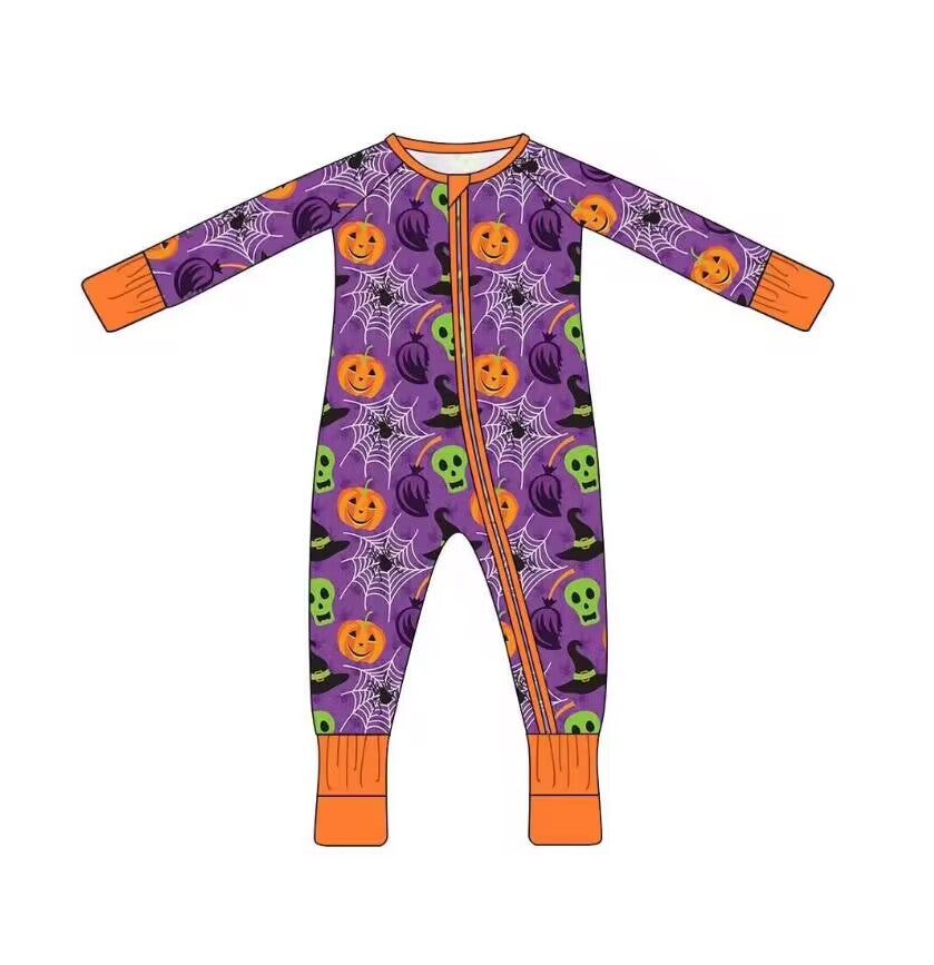 5.9custom each style moq 5eta 4-5week Sibling Sister Halloween pumpkin prints gray girls and boys outfits and baby rompers match family design