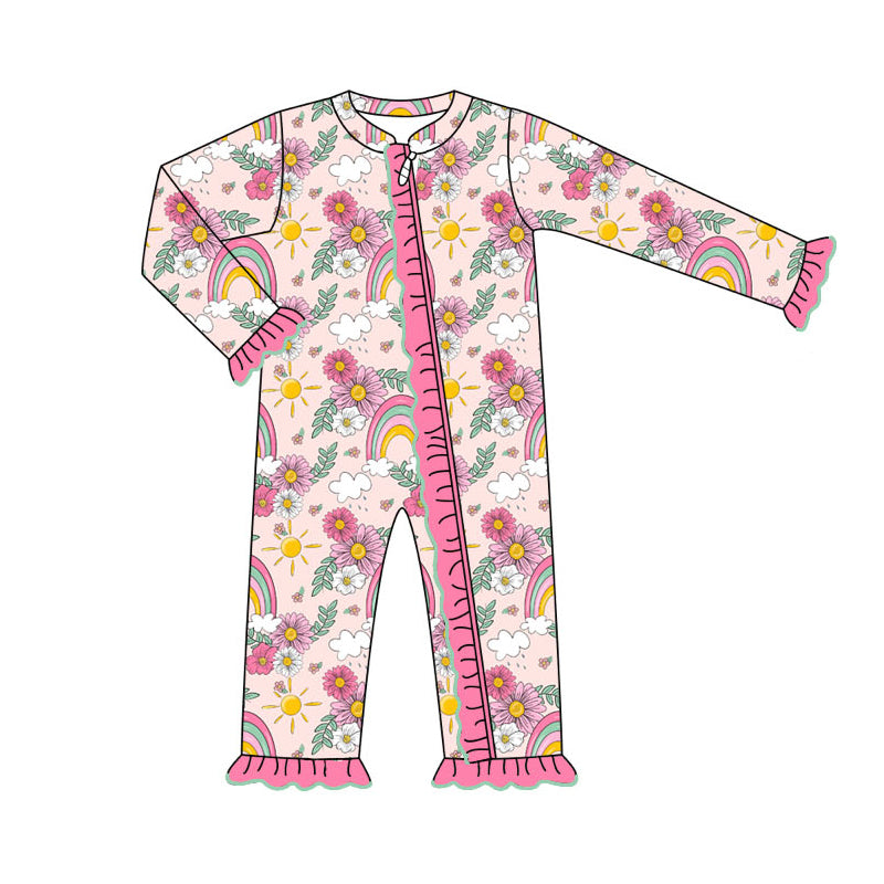 8.13 custom each style moq 5eta 4-6week Sibling Sister rainbow floral pink baby girl sets and dress and rompers match family design