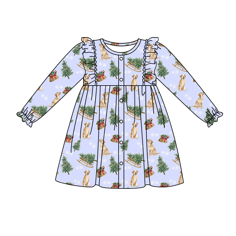 8.31 custom each style moq 5eta 4-6week baby girls clothes Christmas puppy long sleeve dress