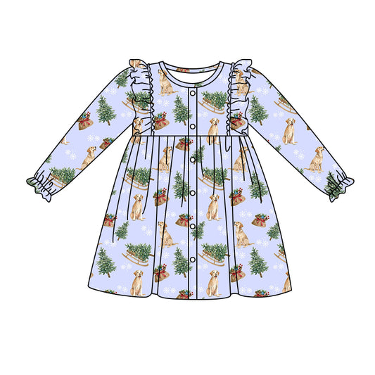 8.31 custom each style moq 5eta 4-6week baby girls clothes Christmas puppy long sleeve dress