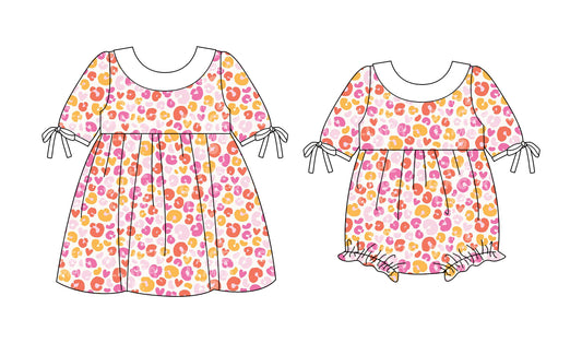 25.10.3 custom each style moq 8 eta 6-8week Sibling Sisters leopard baby girl short sleeve dress and rompers match family design
