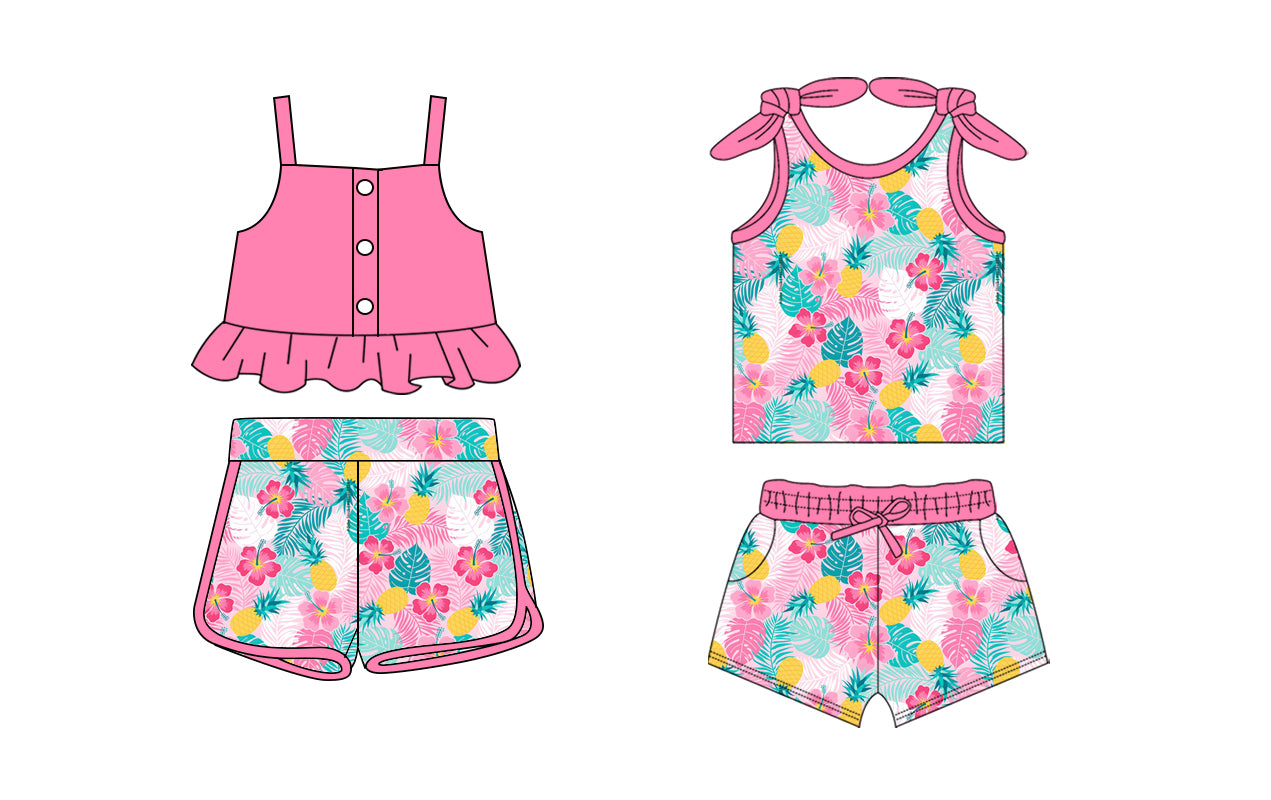 2.17 custom each style moq 5eta 4-6week Sibling Sister baby girls short sleeve shorts sets and set 6 match design