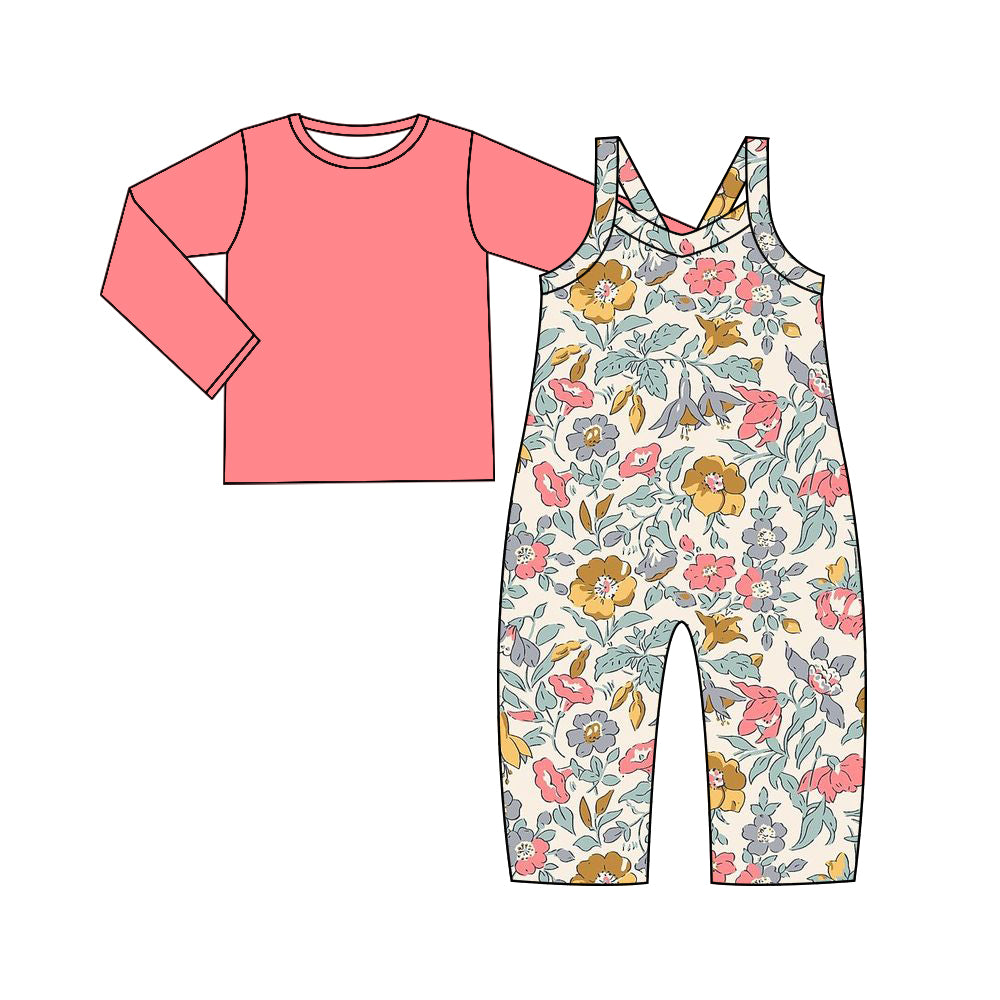 9.12 custom each style moq 5eta 4-6week baby girls clothes floral long sleeve suspender pants sets