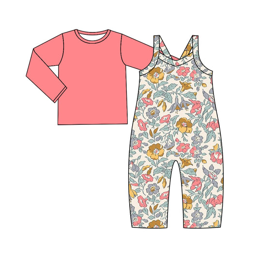 9.12 custom each style moq 5eta 4-6week baby girls clothes floral long sleeve suspender pants sets