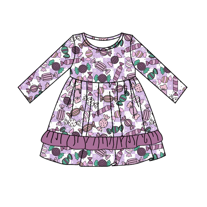 8.20 custom each style moq 5eta 4-6week Sibling Sister candy purple baby girl sets and dress and rompers match family design