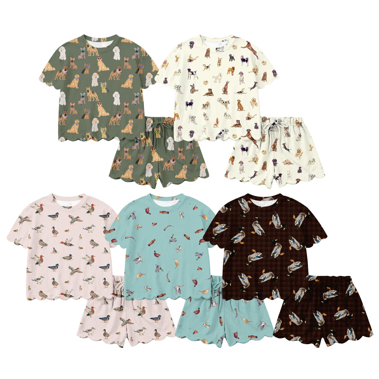 26.1.23 custom each style moq 5 eta 6-8week Scallop Sibling Sisters puppy duck baby girl clothes short sleeve shorts sets 5 match family design