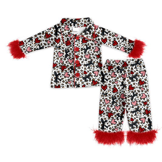 25.11.25 custom each style moq 5 eta 6-8week Sibling Sisters leopard love bow plush baby girl clothes long sleeve pants sets