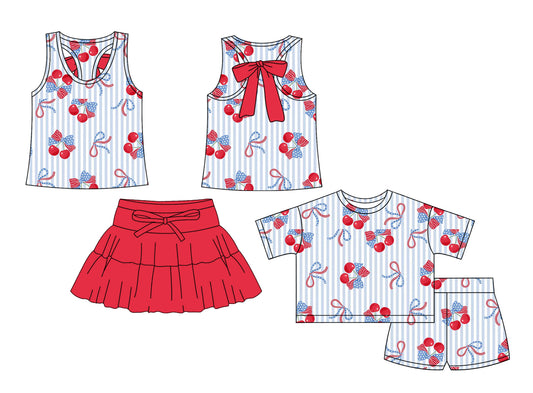 Custom moq 5 mix size Sibling Baby Girls Striped Sleeveless Top And Skirt Yoga Set Short-Sleeved Shorts Outfit for Kids 4th of July Active Wear