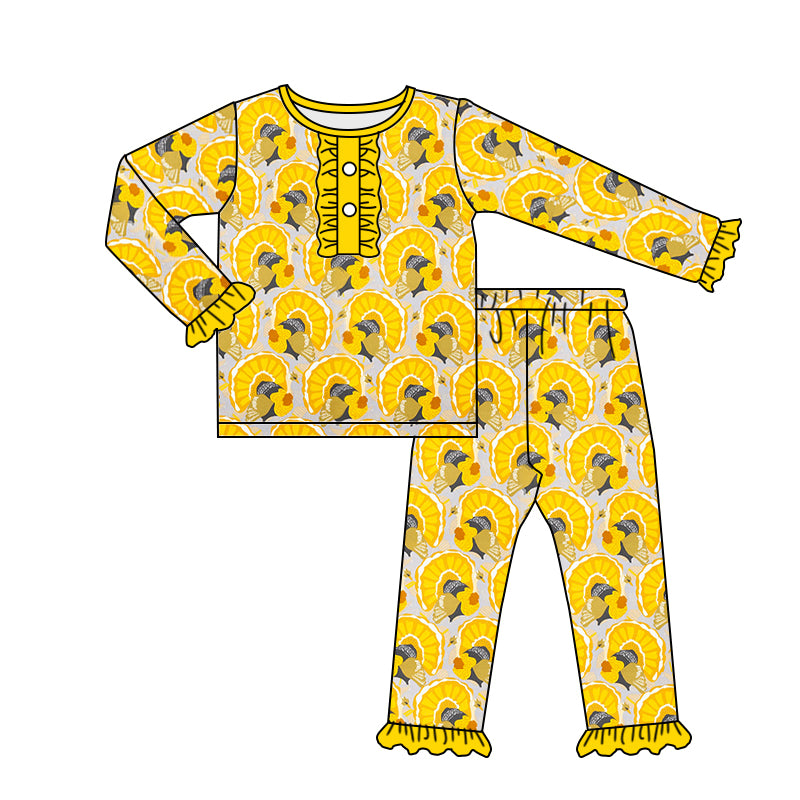5.14custom each style moq 5eta 4-5week Sibling Sister lemon florets print blue girls outfits and baby romper match family design