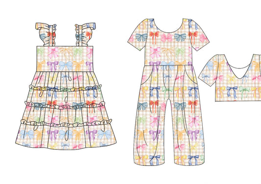 25.10.20 custom each style moq 5 eta 6-8week Sibling Sisters bow baby girl long sleeve dress and jumpsuit match family design