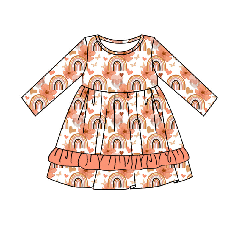 8.2 custom each style moq 5eta 4-6week Sibling Sister rainbow floral orange baby girls sets and dress and rompers match family design