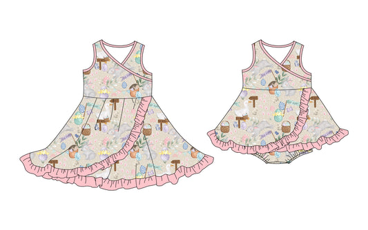 25.10.11 custom each style moq 5 eta 6-8week Sibling Sisters easter baby girl short sleeve dress and romper match family design
