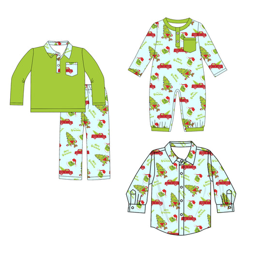 25.8.11 custom each style moq 5eta 4-6week Sibling Sisters Christmas green baby boy long sleeve pants sets and romper and top match family design