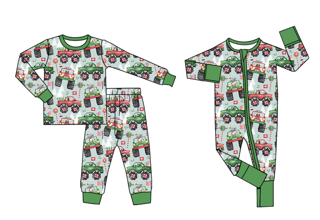 25.5.26 custom each style moq 5eta 4-6week Sibling Sisters Christmas truck baby boy long sleeve pants sets and rompers match family design
