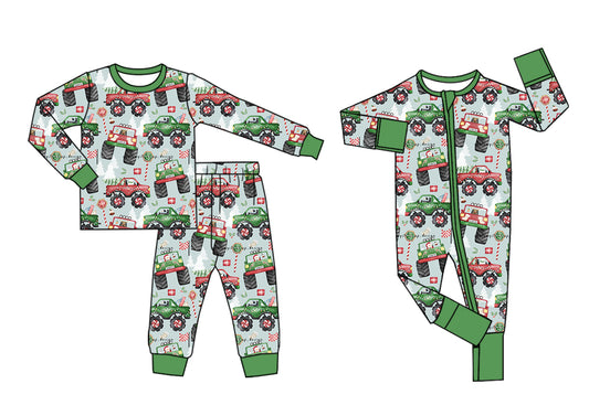 25.5.26 custom each style moq 5eta 4-6week Sibling Sisters Christmas truck baby boy long sleeve pants sets and rompers match family design