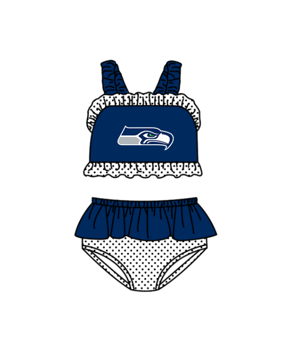 Custom moq 5 mix size milk silk summer teams baby girl boys clothes Navy Blue Two-Piece Swimsuit Set One Piece Swimsuits boy swim trunks