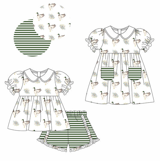 11.29 custom each style moq 5eta 4-6week Sibling Sister duck baby girl short sleeve shorts sets and dresses match design