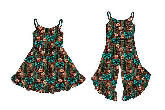 2.25 custom each style moq 5eta 4-6week Sibling Sister bow floral catcus baby girl dress and jumpsuit match family design