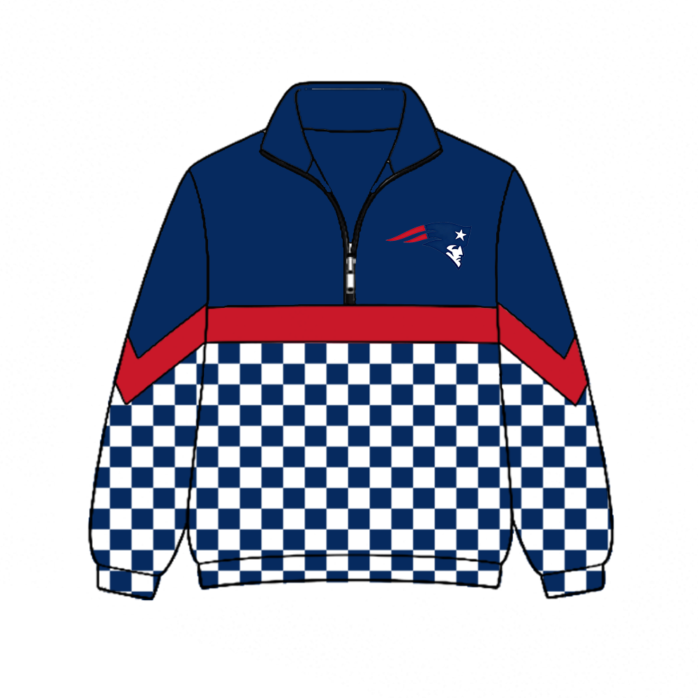 custom moq 5 mix size MSD072507 Baby Kids Casual Checked Zip Pullover Long Sleeve Team Top
