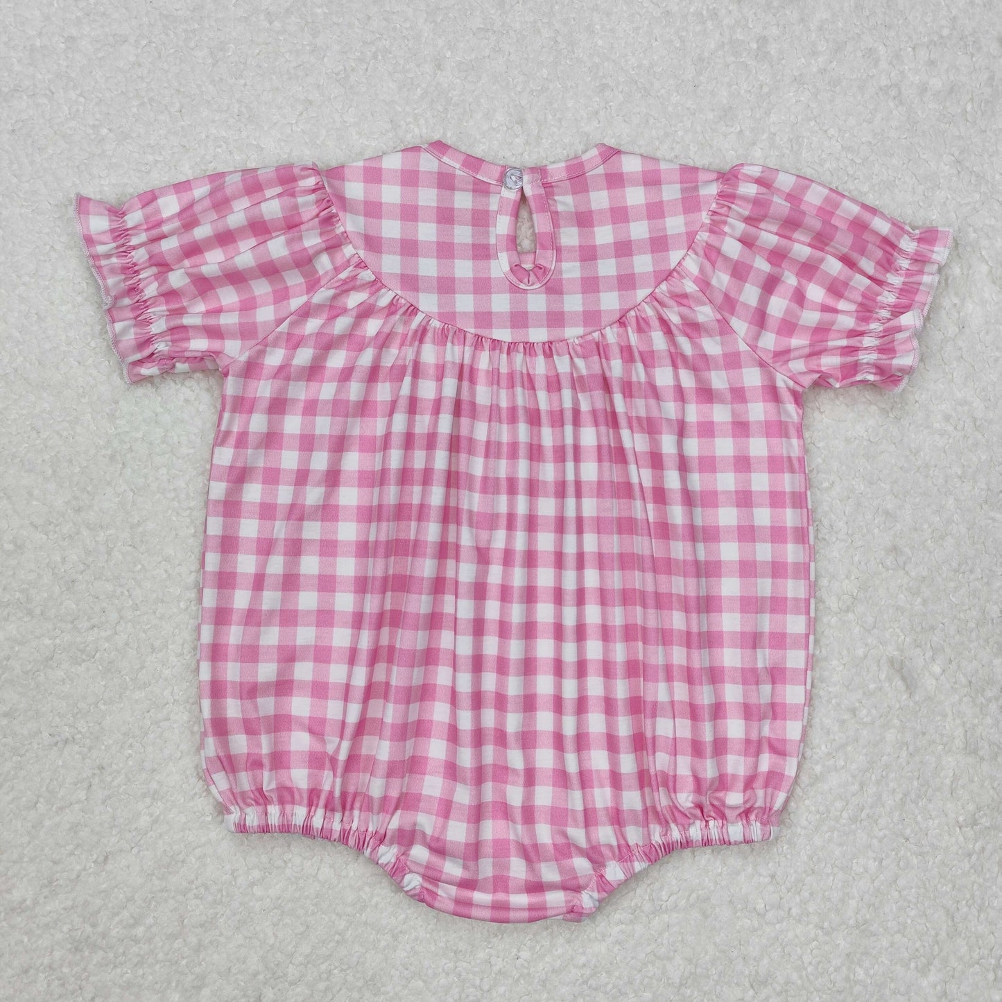 RTS NO MOQ ETA 5/7days arrived SR2325 Embroidered smocked bow pattern pink plaid short-sleeved jumpsuit