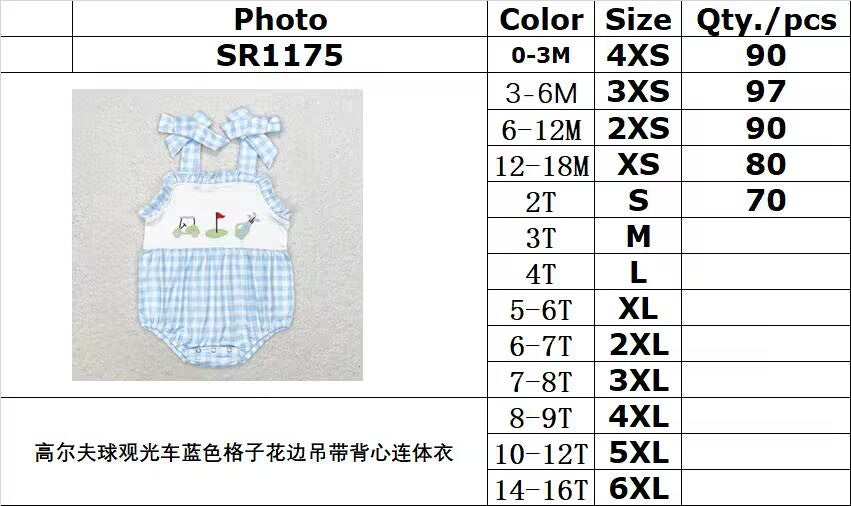 RTS no moq SR1175 Golf cart blue plaid camisole jumpsuit
