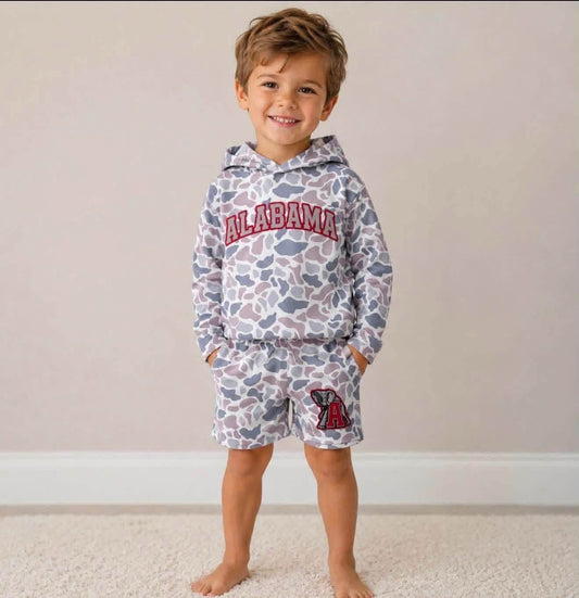 NEW RTS NO MOQ milk silk BLS0044 Baby Boys Grey Camo Long Sleeve Hoodie Short Team Set